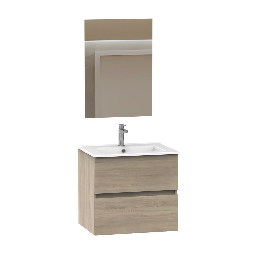 Cancun Wastafelmeubel Eiken Look Meubel-Spiegel-Wasbak 60cm-926275